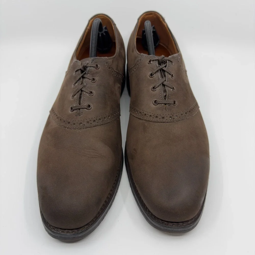 Allen Edmonds Oxfords Mens 13 AA Narrow Nubuck Vibram Gumlite Brown Brogue Suede